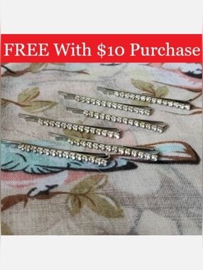 Silver Tone Rhinestone Bobby Pins Set of Six Hair Jewelry New on Card RED BANNER